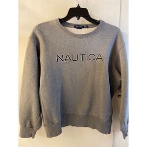 Nautica gray sweatshirt large spellout #67835 cropped unisex thick material